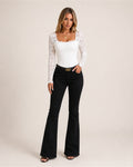 Women's White Lace Long Sleeve Top – Square Neck Lace Top