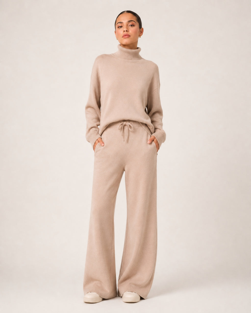 Women's Knitted Co-Ord Set with Wide Leg Trousers