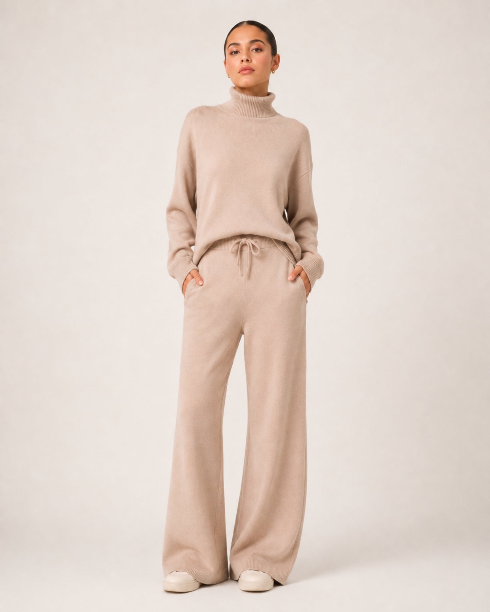 Women's Knitted Co-Ord Set with Wide Leg Trousers