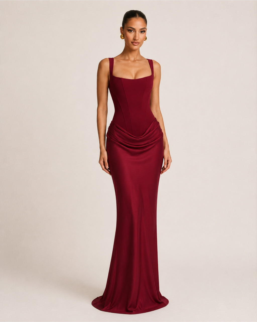 Women's Corset Bodycon Maxi Dress with Square Neck