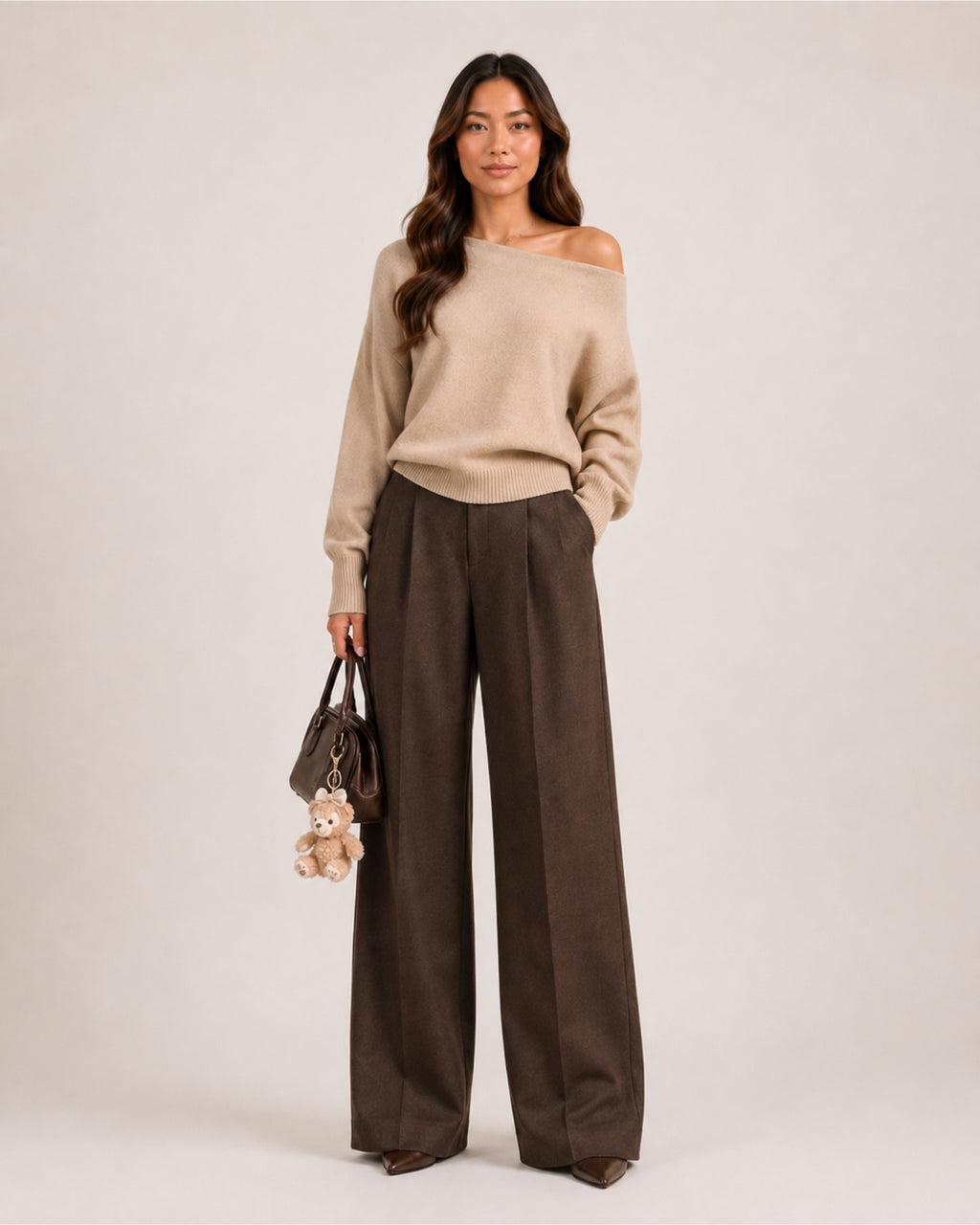 Women's Off Shoulder Knitted Jumper – Relaxed Asymmetric Knit