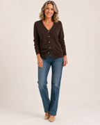 Women's Black V-Neck Button-Up Cardigan