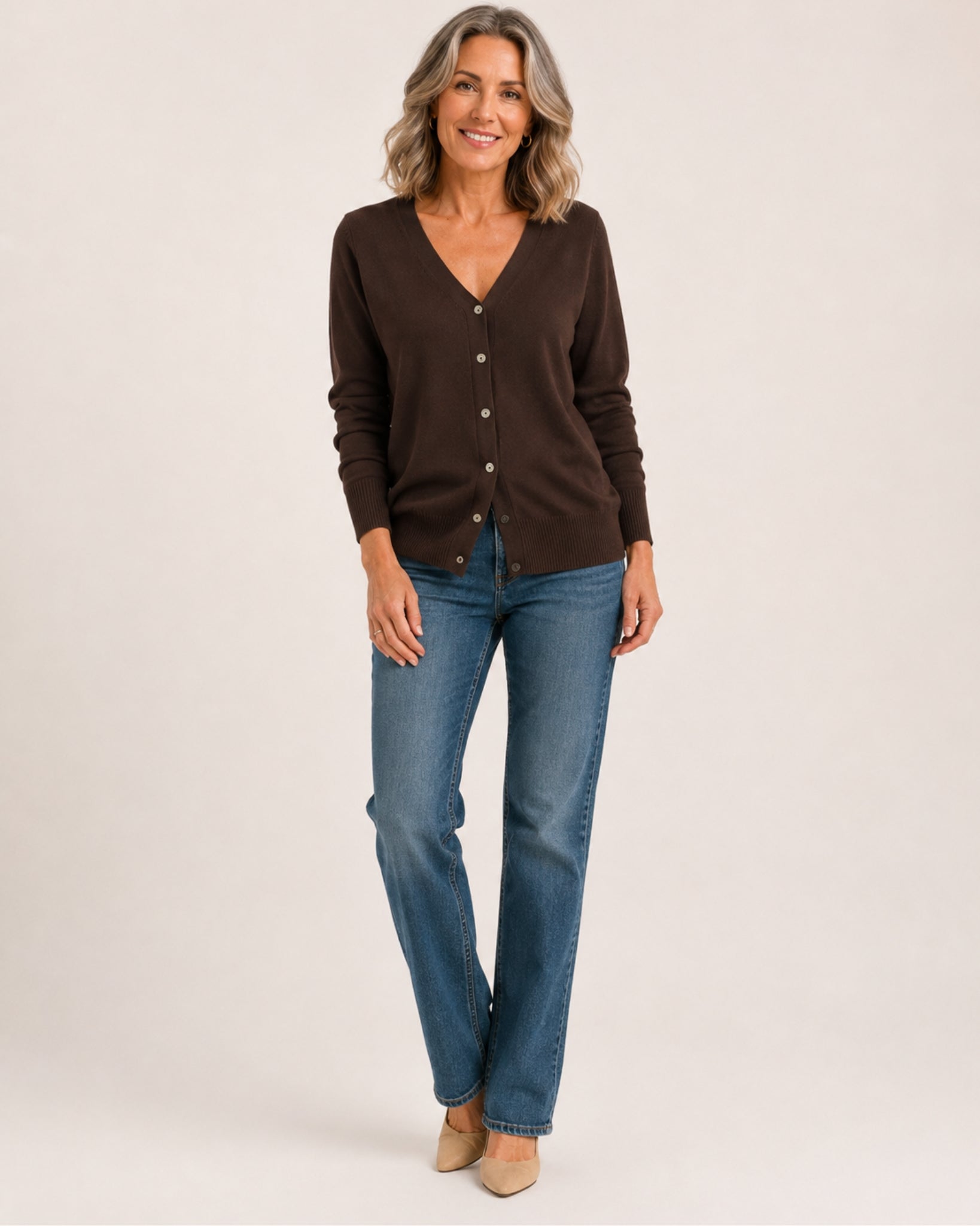 Women's Black V-Neck Button-Up Cardigan