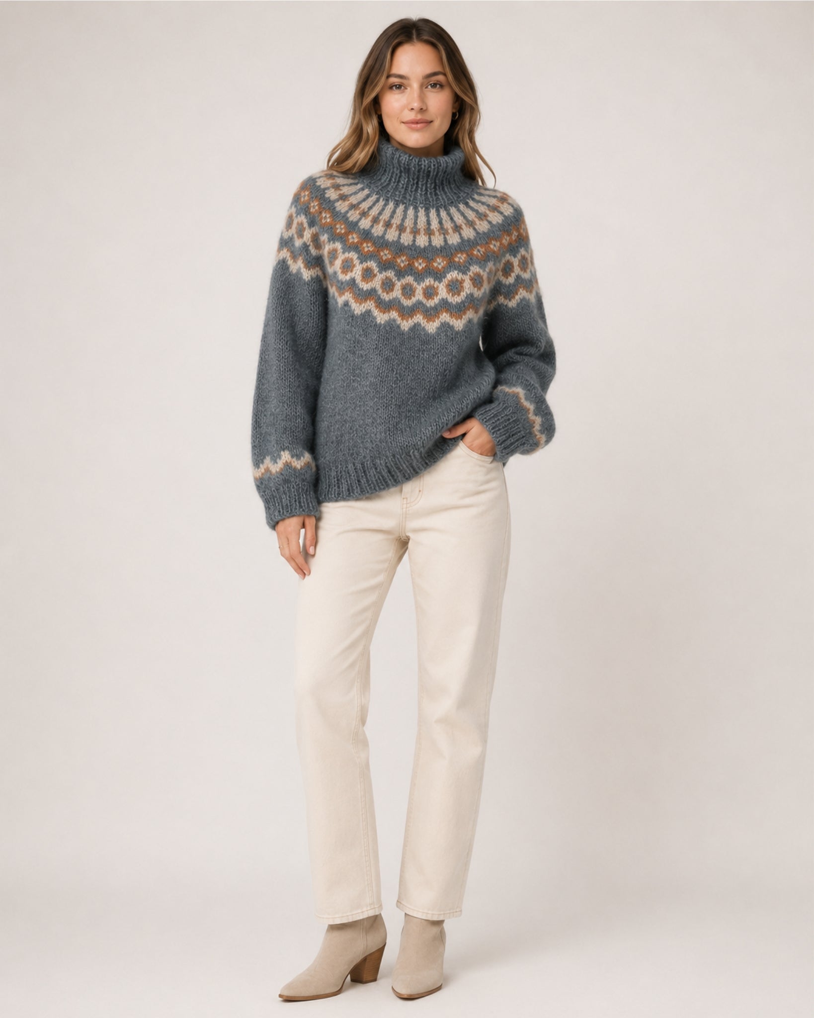 Women's Fair Isle Jumper Patterned High Neck Knitted Style