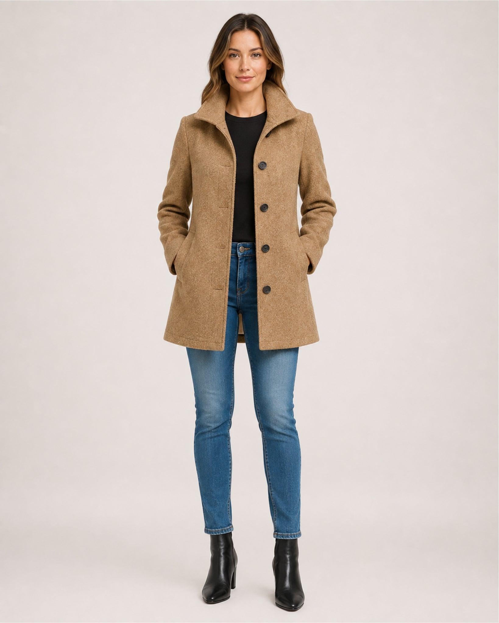 Women's Single-Breasted Mid-Length Coat with Pockets