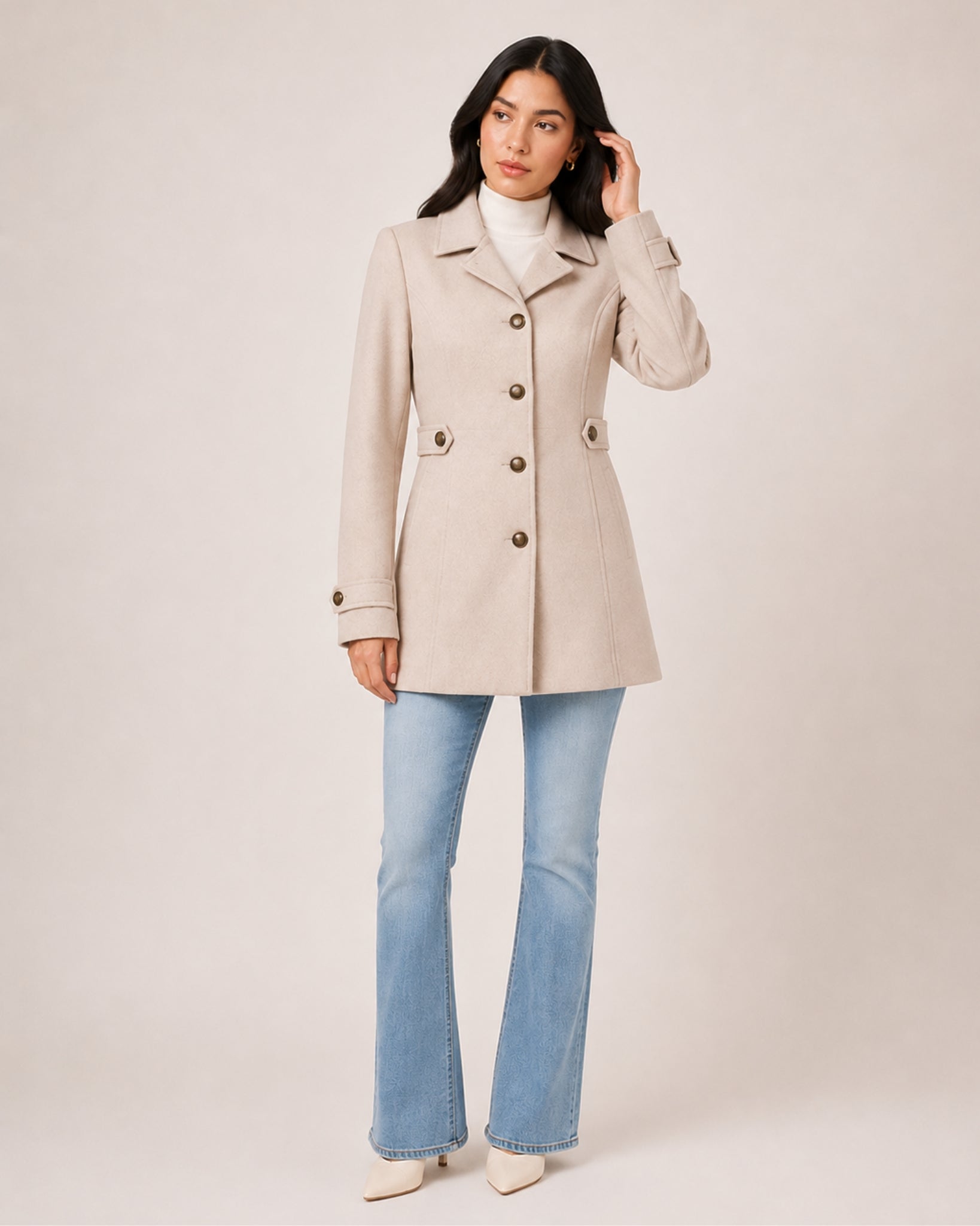 Women's Mid-Length Trench Coat – Tailored Button-Front Lightweight Coat