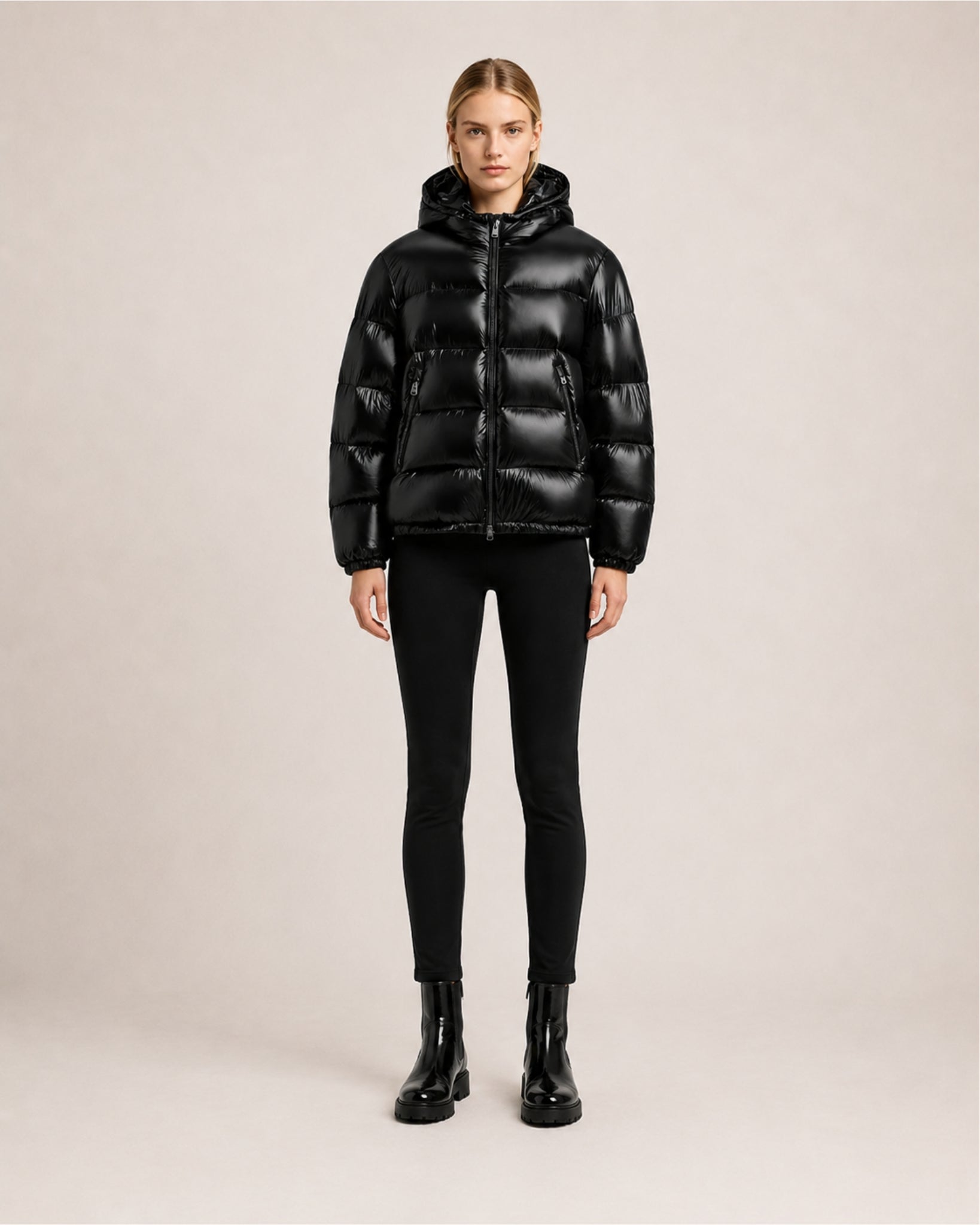 Women's Shiny Puffer Jacket with High Collar