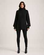 Women's Chunky Knit Roll Neck Jumper with Side Splits
