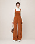 Women's Brown Corduroy Overalls with Wide Leg