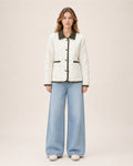 Women's Quilted Jacket – Lightweight Contrast Trim Button-Up Coat