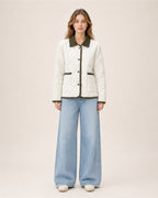 Women's Quilted Jacket – Lightweight Contrast Trim Button-Up Coat