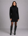 Women's Cable Knit Jumper Dress – Oversized Roll Neck Knitted Dress