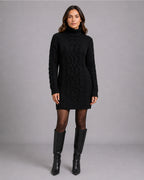Women's Cable Knit Jumper Dress – Oversized Roll Neck Knitted Dress
