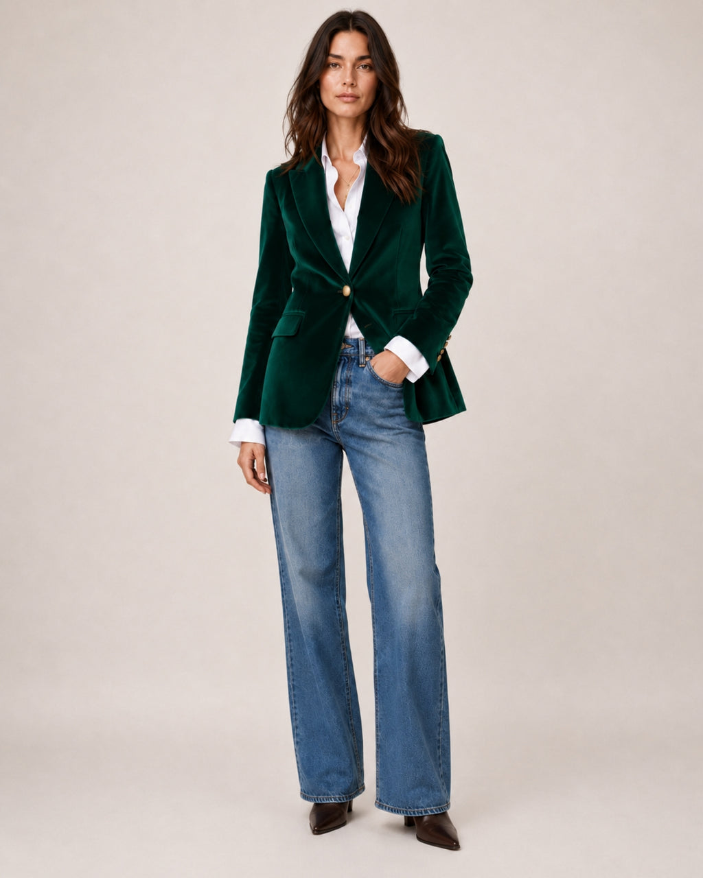 Women's Velvet Blazer Tailored Single Breasted Style