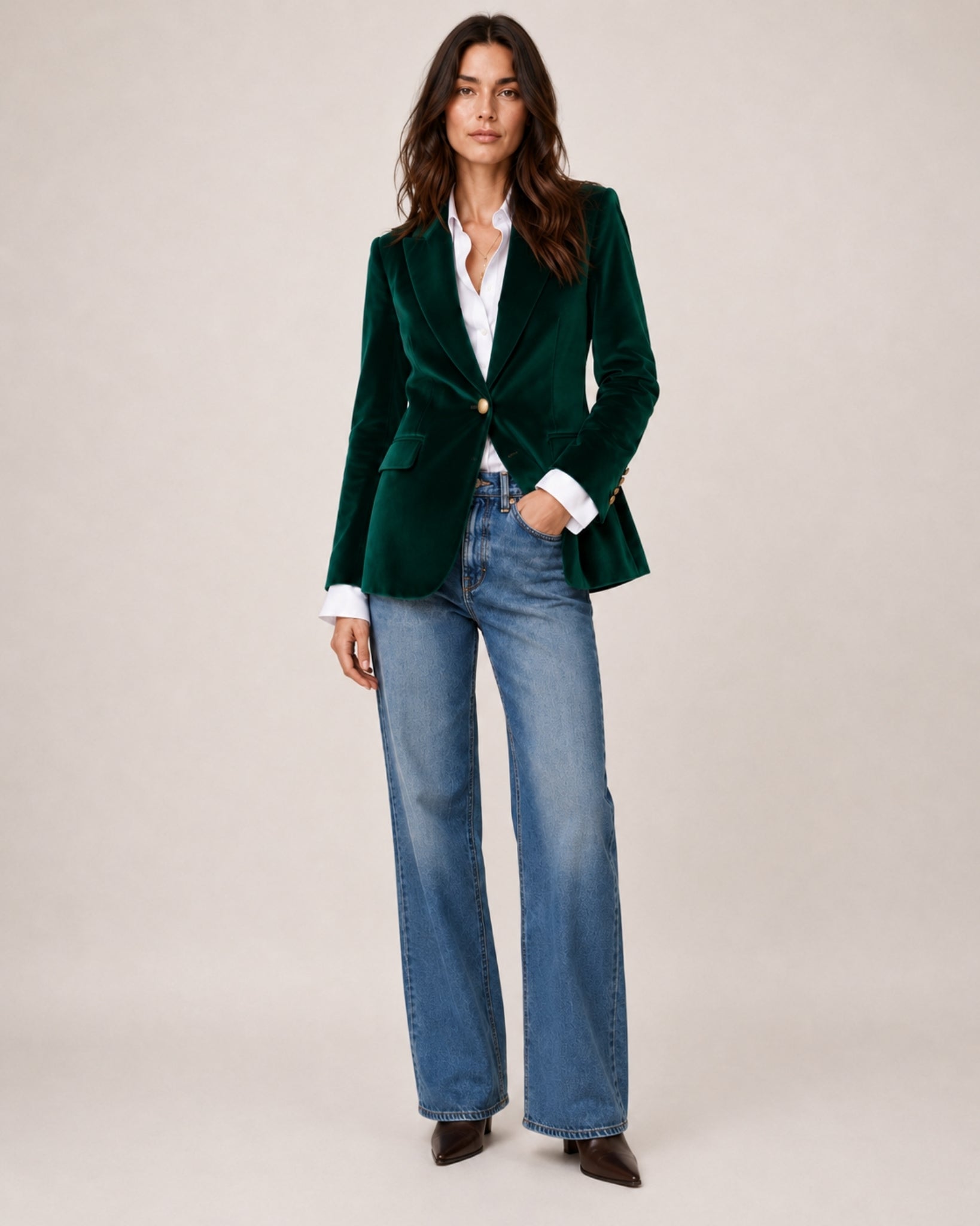 Women's Velvet Blazer Tailored Single Breasted Style