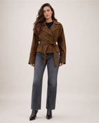 Women's Brown Suede Belted Jacket