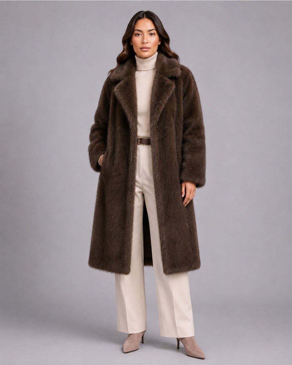 Women's Brown Faux Fur Coat – Long Fur Coat