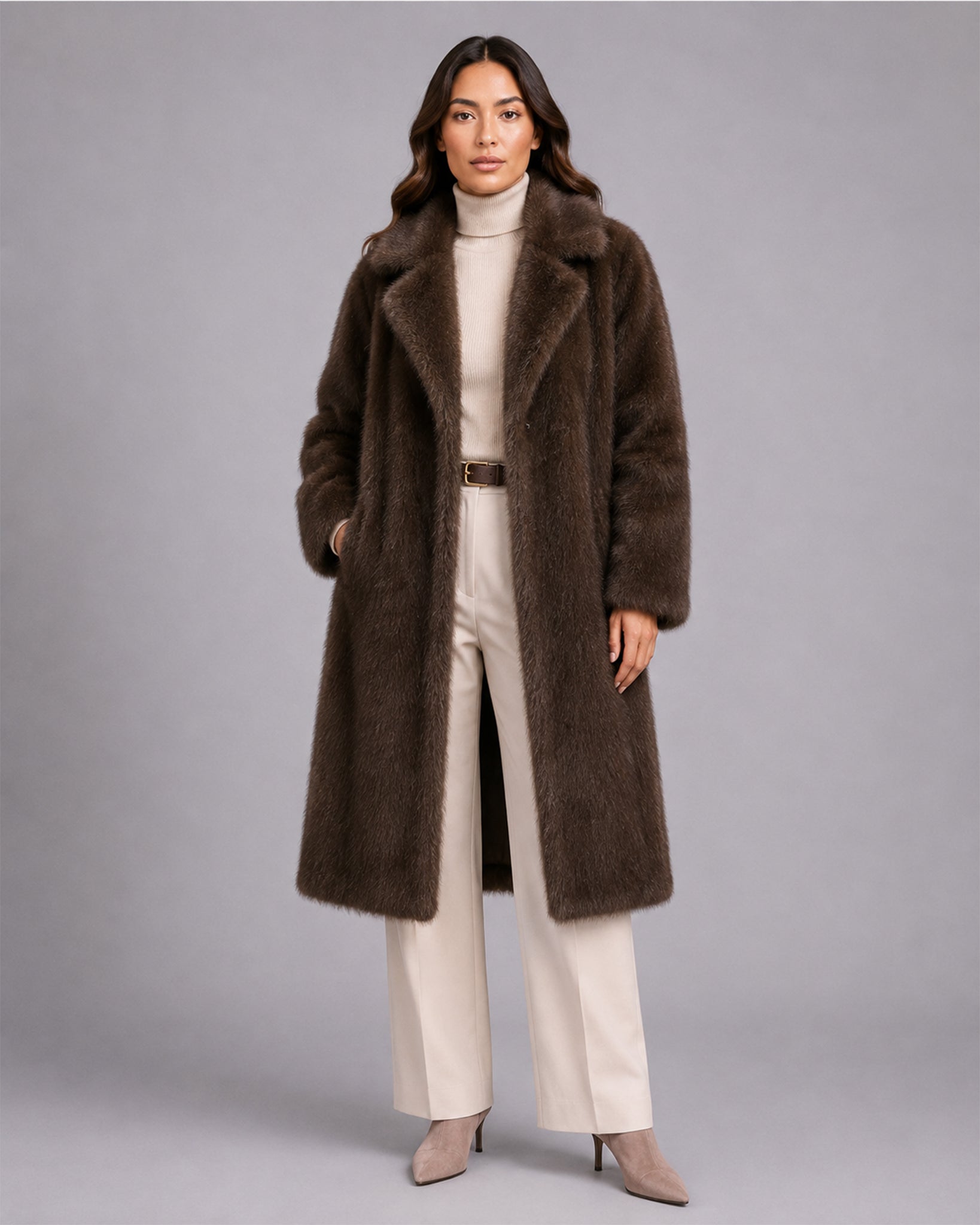 Women's Brown Faux Fur Coat – Long Fur Coat