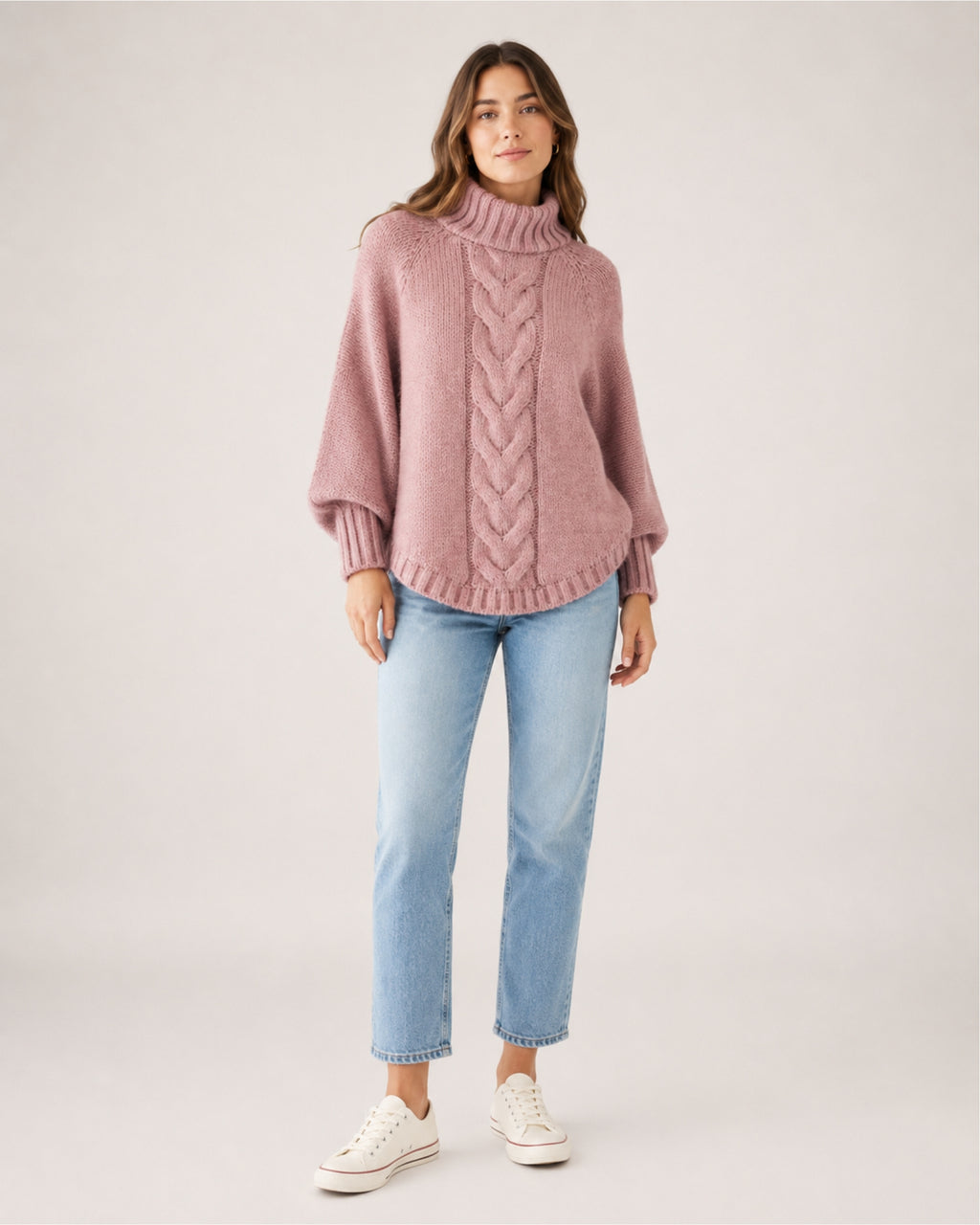 Women's Cable Knit Jumper Chunky Roll Neck Style