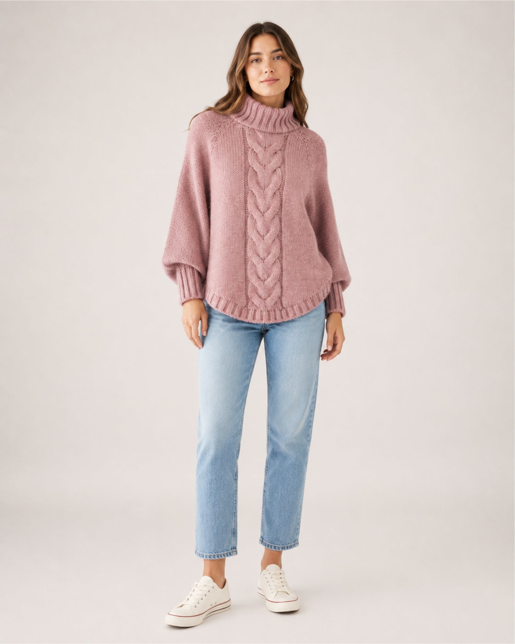 Women's Cable Knit Jumper Chunky Roll Neck Style