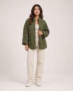 Women's Green Quilted Jacket – Relaxed Zip-Up Style