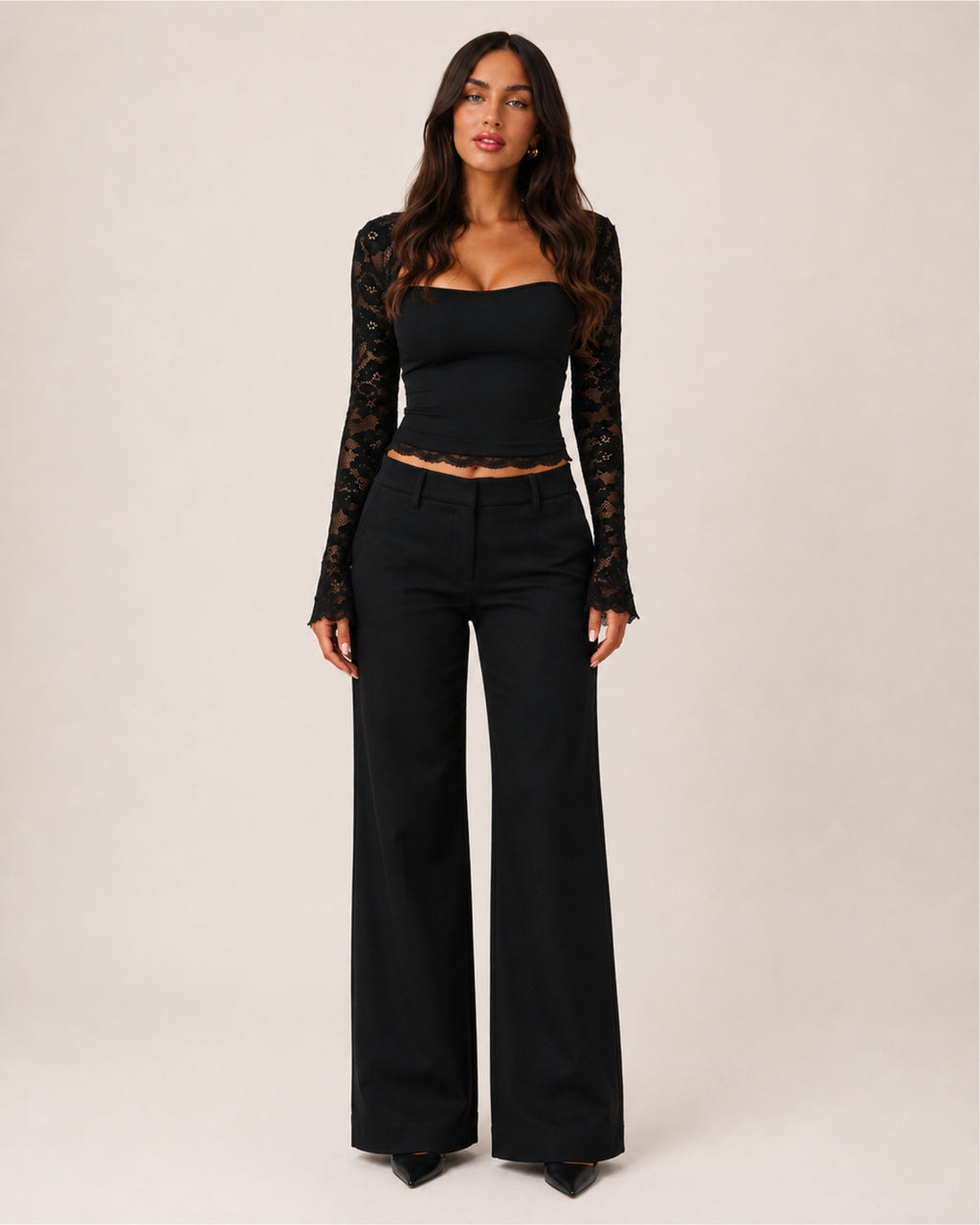 Women's Lace Long Sleeve Top – Fitted Square Neck Going Out Top