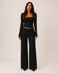 Women's Lace Long Sleeve Top – Fitted Square Neck Going Out Top
