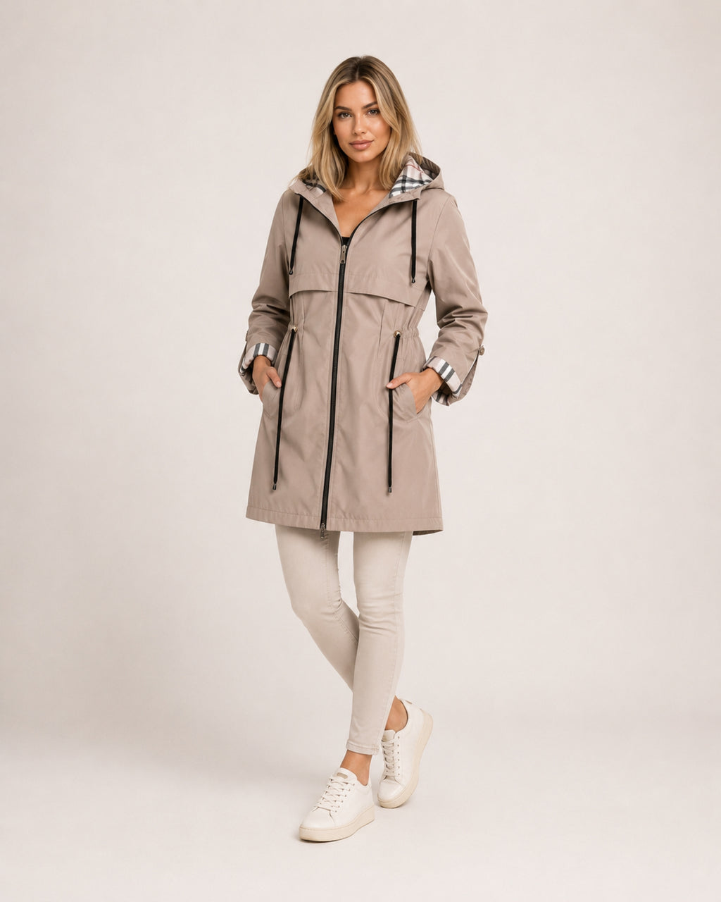 Women's Hooded Parka Coat with Adjustable Waist