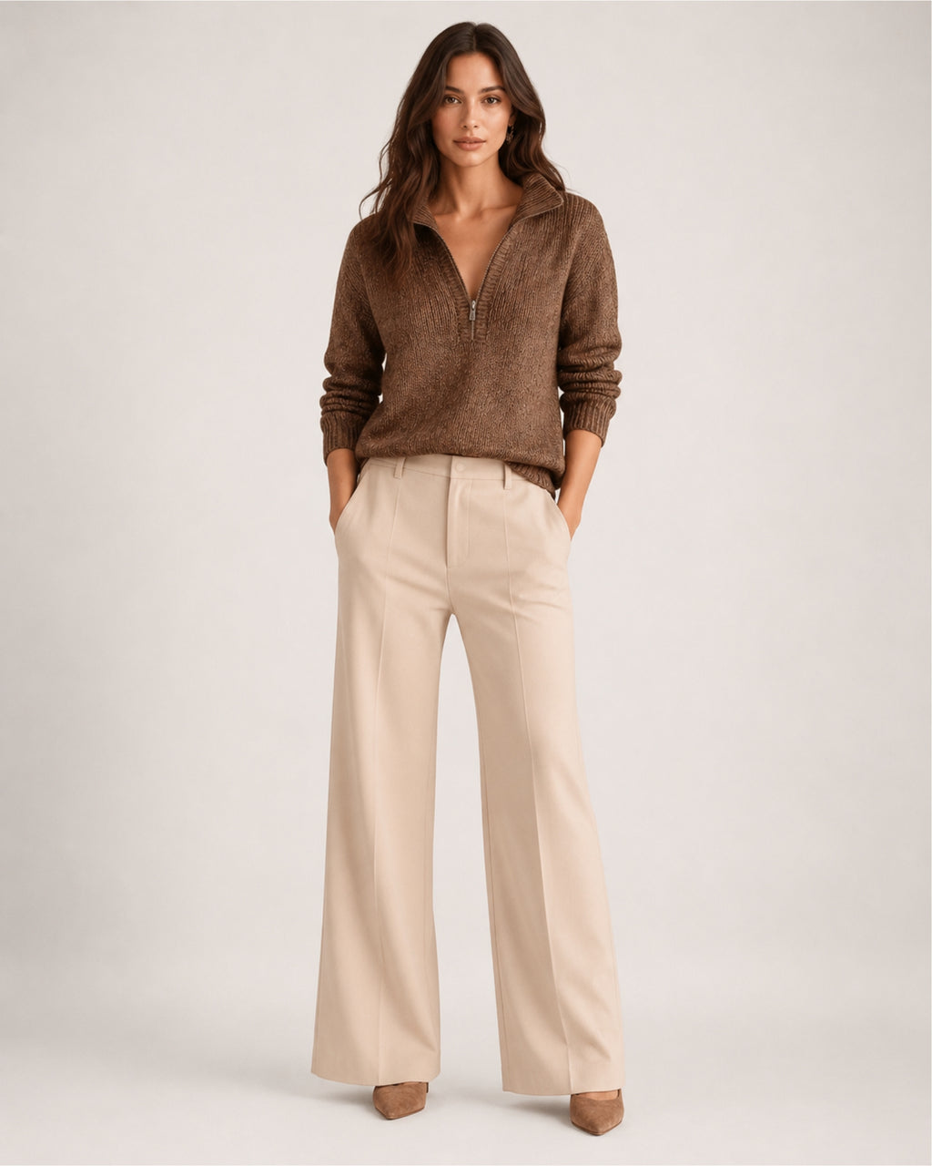 Women's Quarter-Zip Knitted Jumper with Relaxed Fit