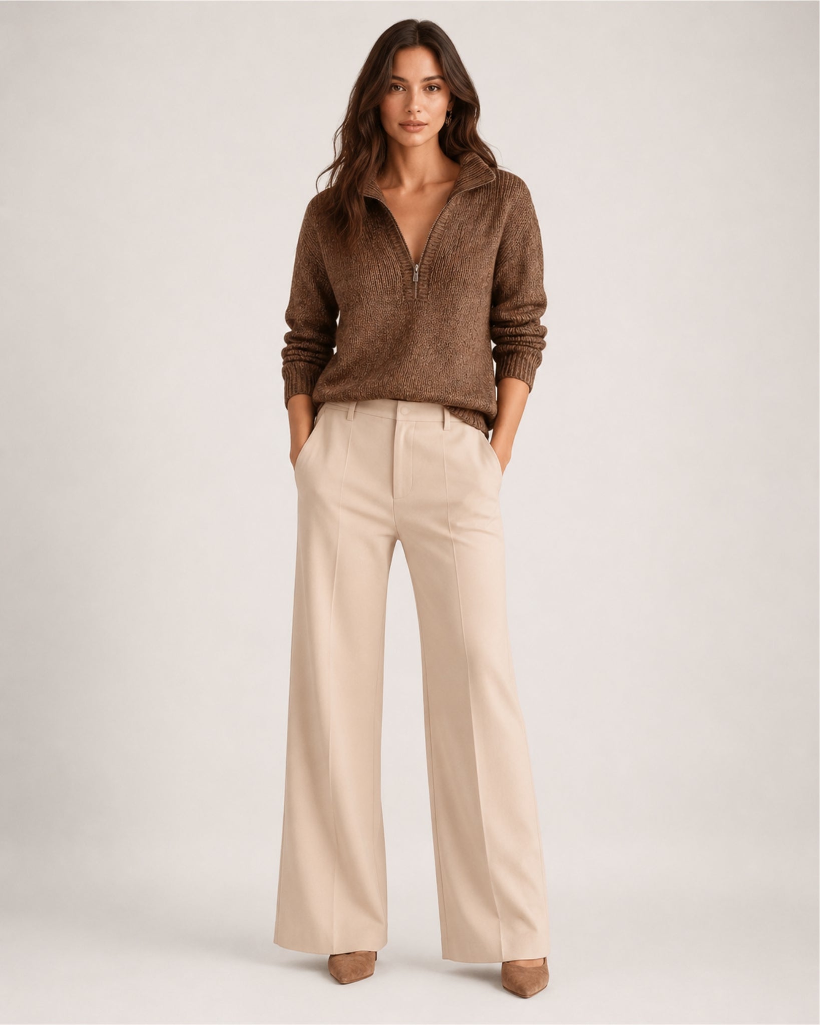 Women's Quarter-Zip Knitted Jumper with Relaxed Fit