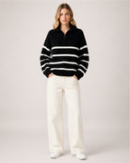 Women's Striped Jumper Half Zip Collared Knit Style