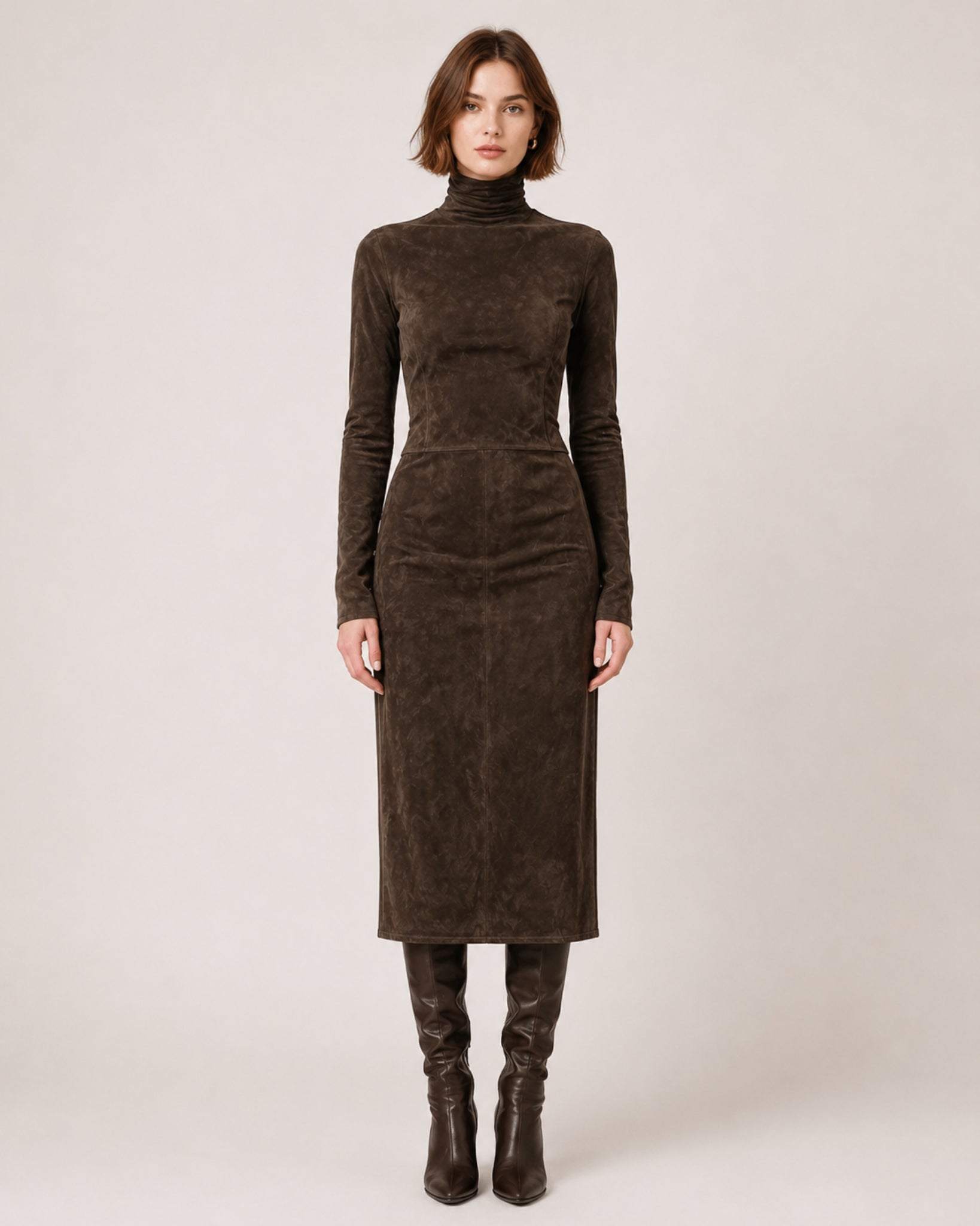 Women's Faux Suede Midi Dress – Long Sleeve