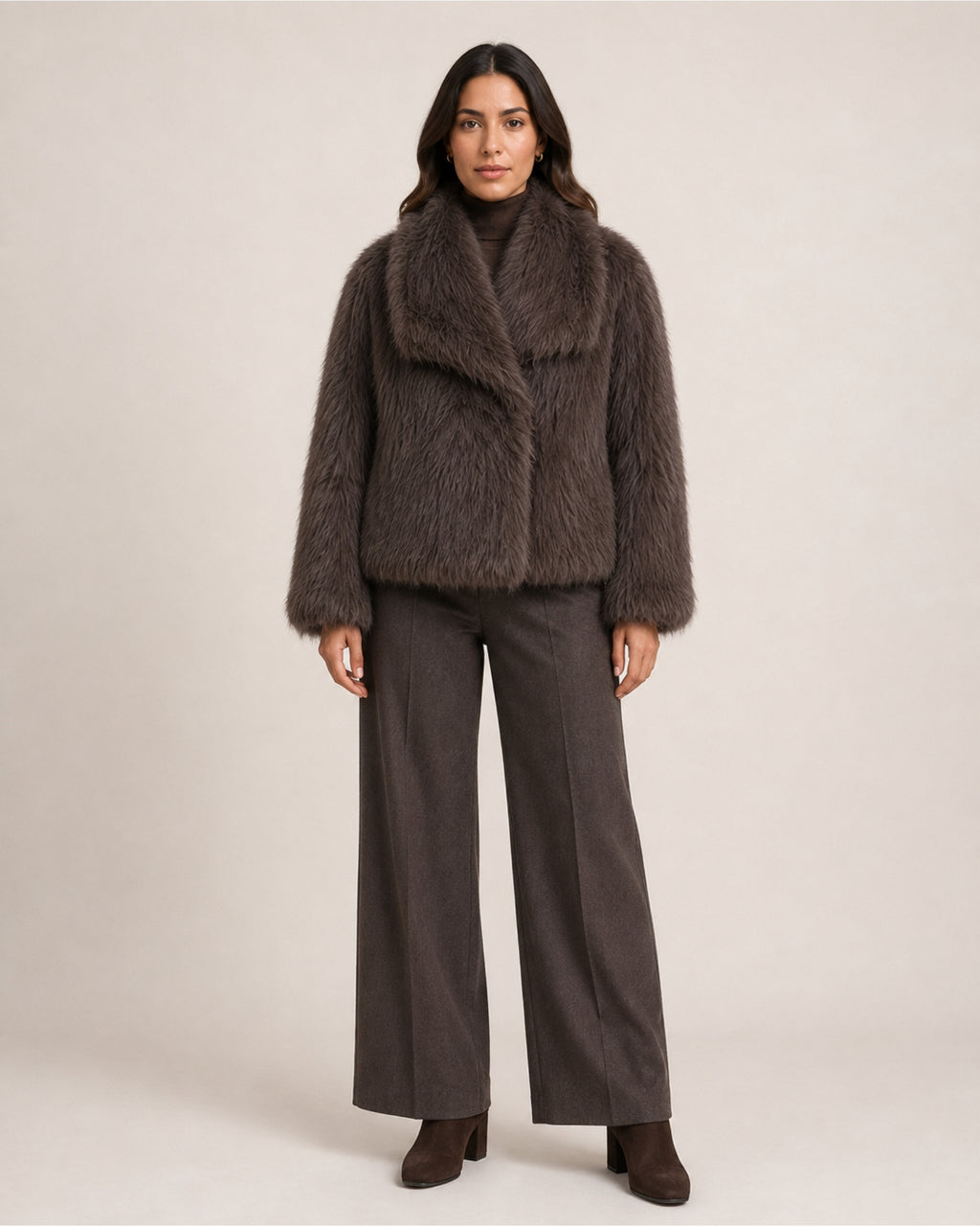 Women's Brown Faux Fur Jacket – Cropped Fur Jacket