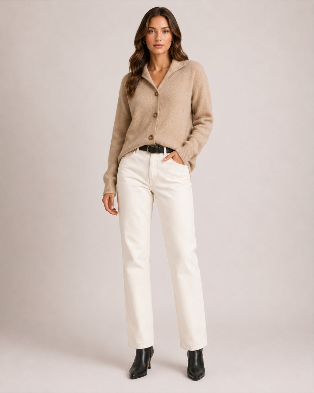 Women's Button-Up Knitted Cardigan with Collar