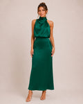 Women's Satin Halter Neck Maxi Dress