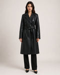 Women's Trench Coat Faux Leather Longline Belted Style