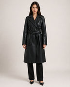 Women's Trench Coat Faux Leather Longline Belted Style