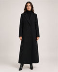Women's Black Overcoat Long Double Breasted Tailored Style