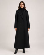 Women's Black Overcoat Long Double Breasted Tailored Style