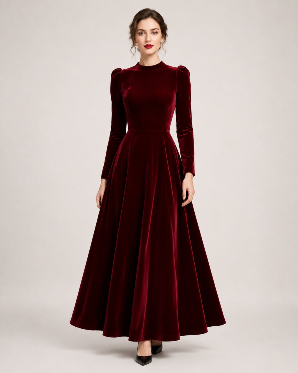 Women's Velvet Dress Midi Long Sleeve A Line Style