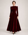 Women's Velvet Dress Midi Long Sleeve A Line Style