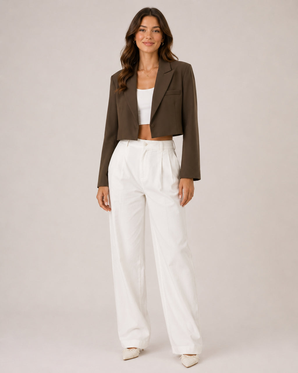 Women's Cropped Blazer with Notched Lapel