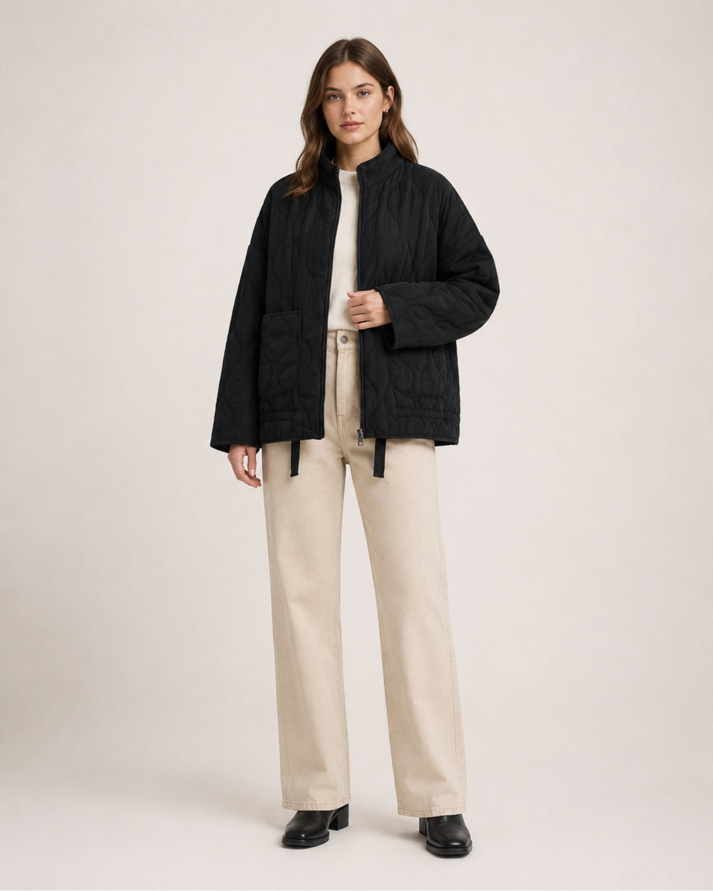 Women's Black Quilted Jacket – Lightweight Zip-Up Style