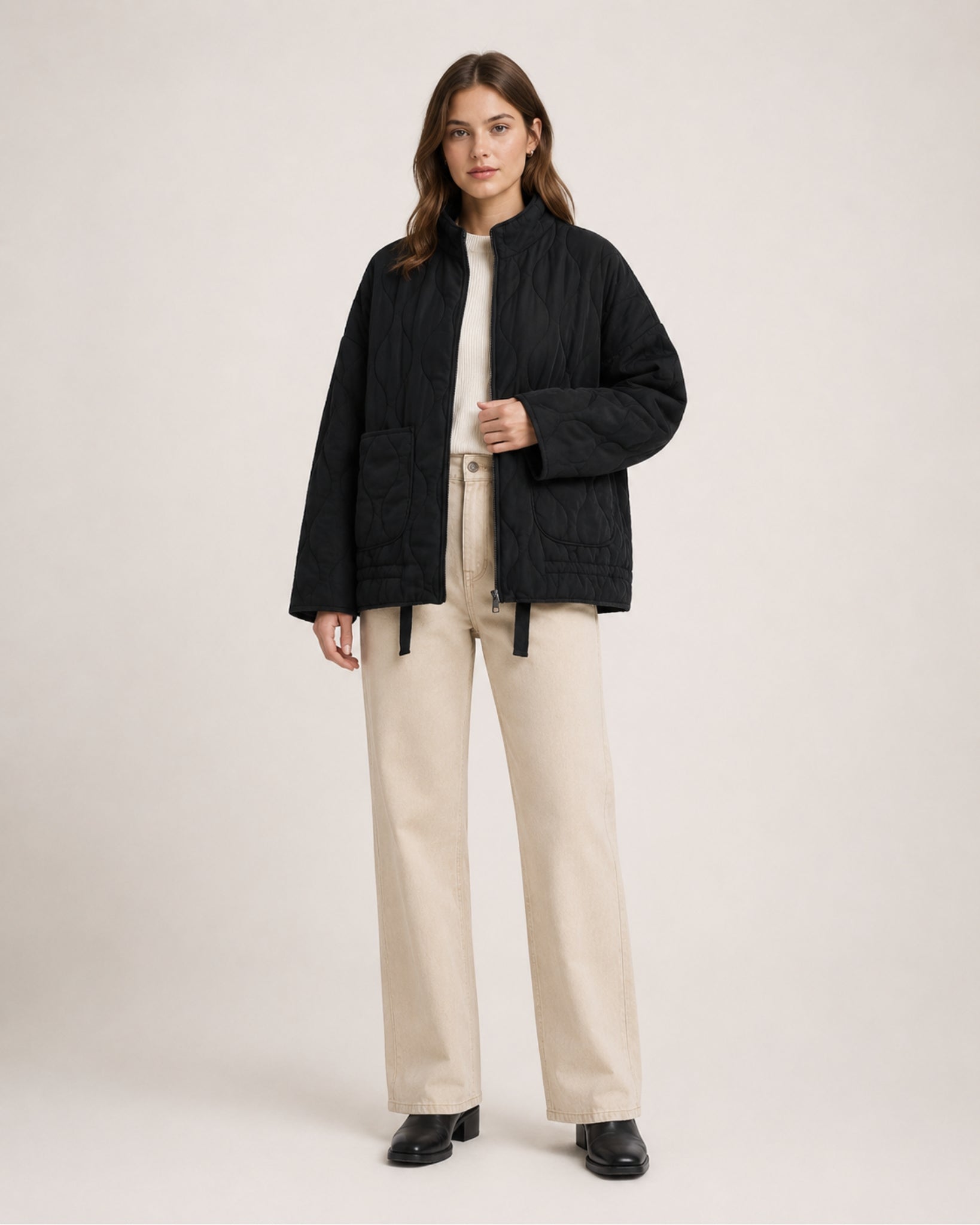 Women's Black Quilted Jacket – Lightweight Zip-Up Style