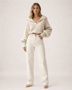 Women's Cropped Jumper Half Zip Chunky Knit Style