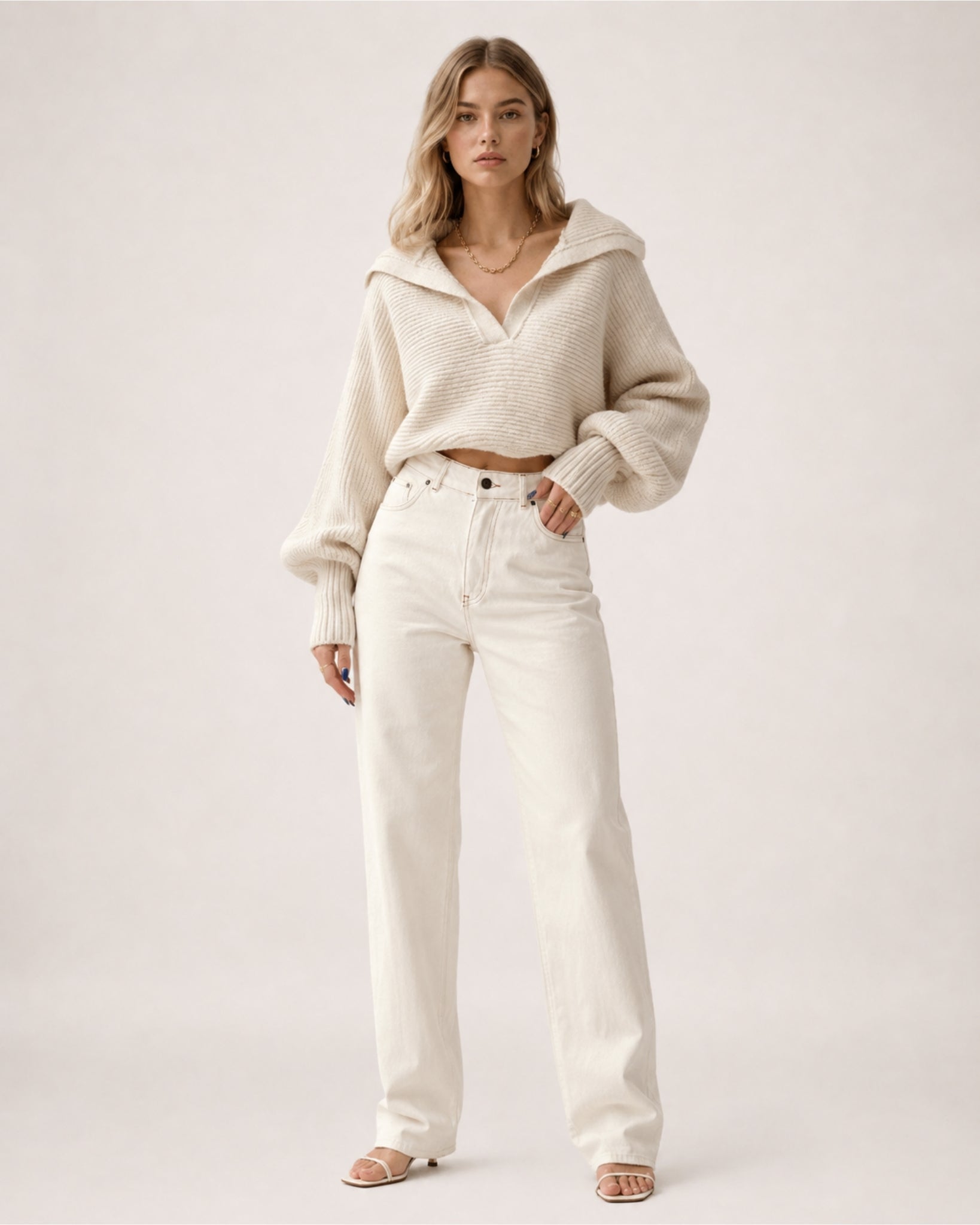 Women's Cropped Jumper Half Zip Chunky Knit Style