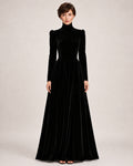 Women's Velvet Dress High Neck Long Sleeve A Line Style