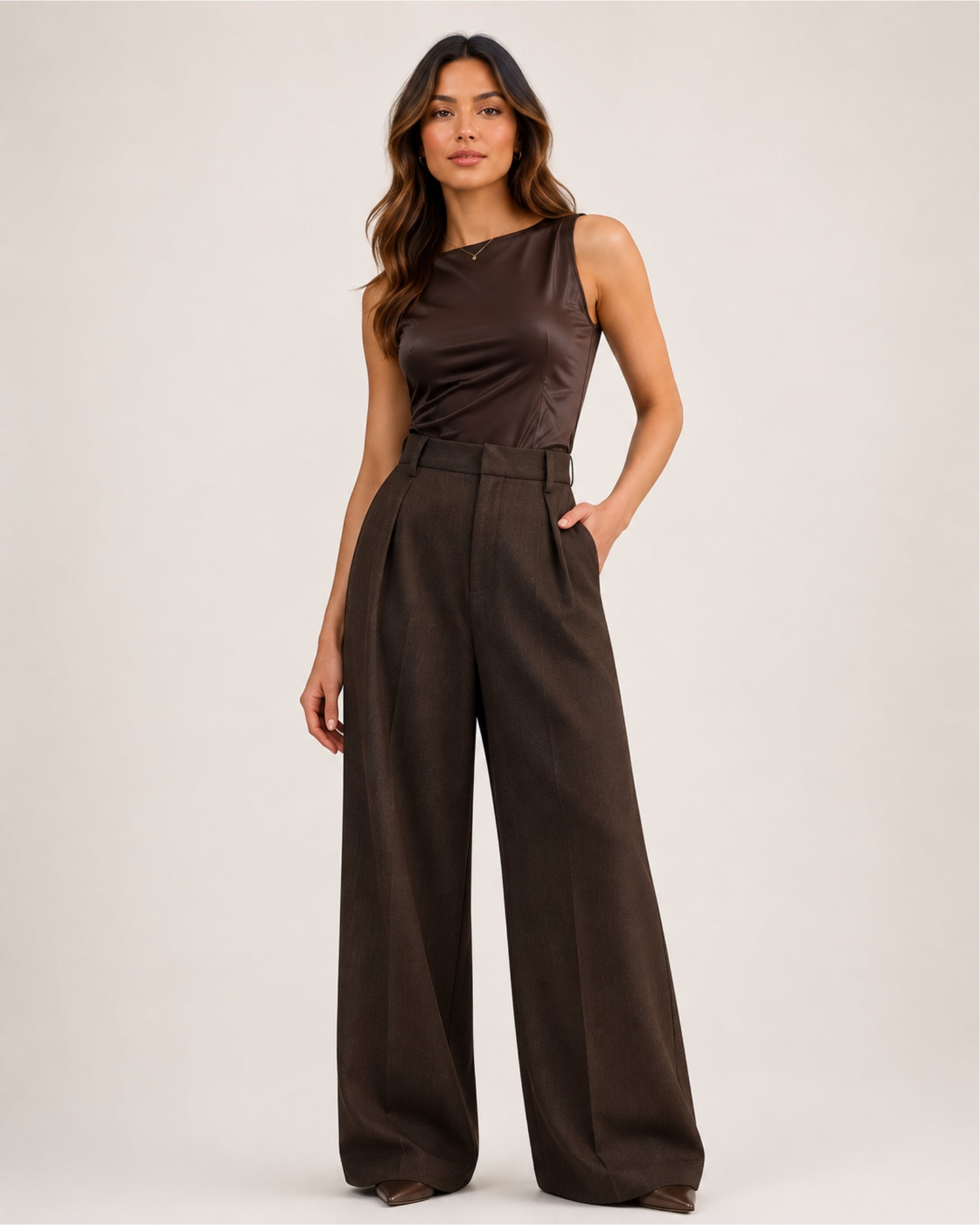 Women's High Waisted Wide Leg Trousers – Pleated Tailored Trousers
