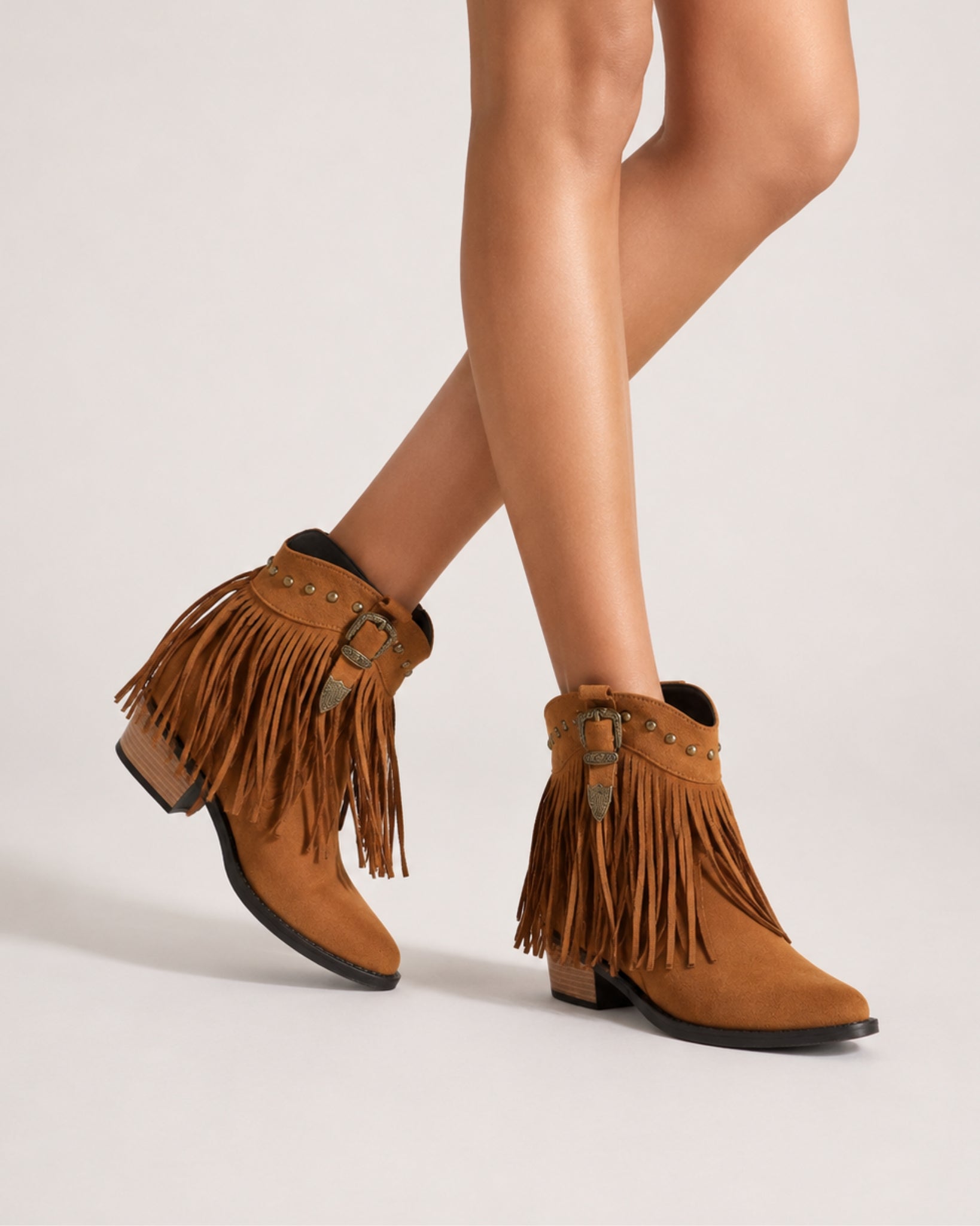 Women's Fringe Cowboy Boots Suede Ankle Style