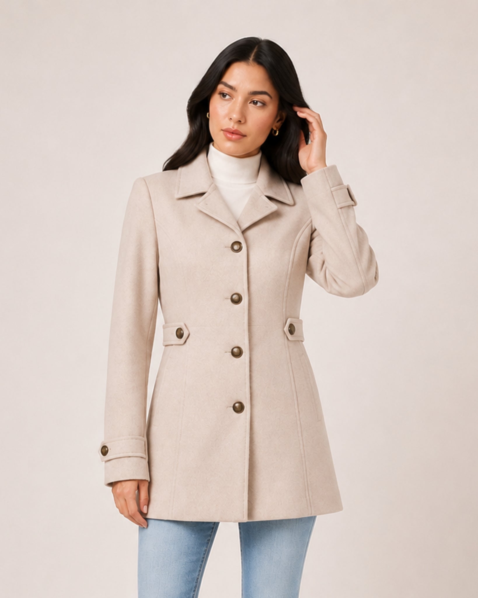 Women's Mid-Length Trench Coat – Tailored Button-Front Lightweight Coat